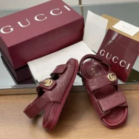 Gucci Women Sandal with Double G-Maroon ‎816625AAEGP6207