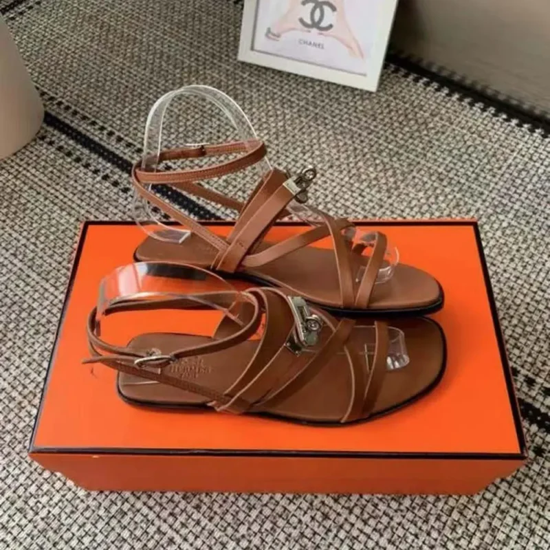 Hermes Women June Sandal in Calfskin-Brown H242104Zv20360
